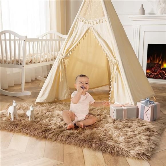 faux fur rug,Fluffy Shaggy Area Rug Ultra Soft 3x5 Feet Rectangle Fur Rug Beige - Picture 1 of 6